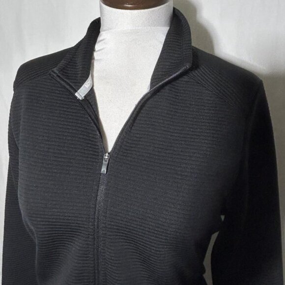 Adidas Track Golf Jacket Ribbed Black Front Zipper Women's Sz Large - Picture 2 of 4